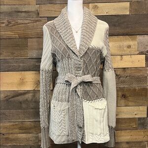 liz & co. Women's Gray and Cream Knit Cardigan